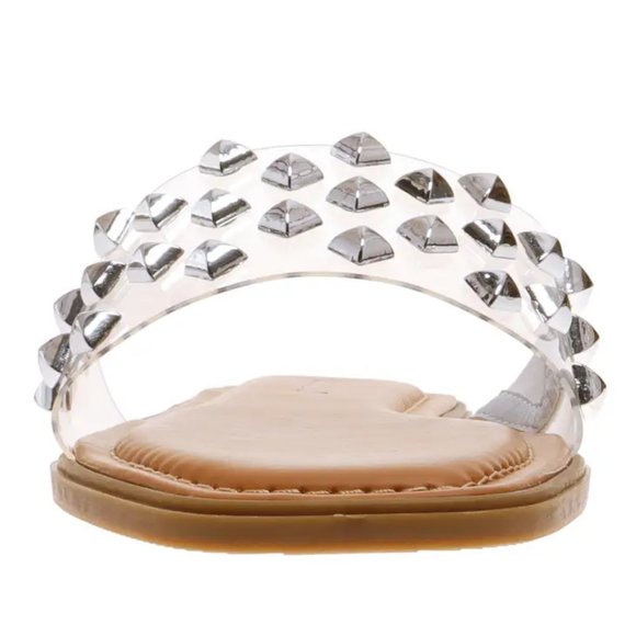 Pierre Dumas Empress Clear Silver Studded Sandals - Sz 8 1/2 - Picture 3 of 8